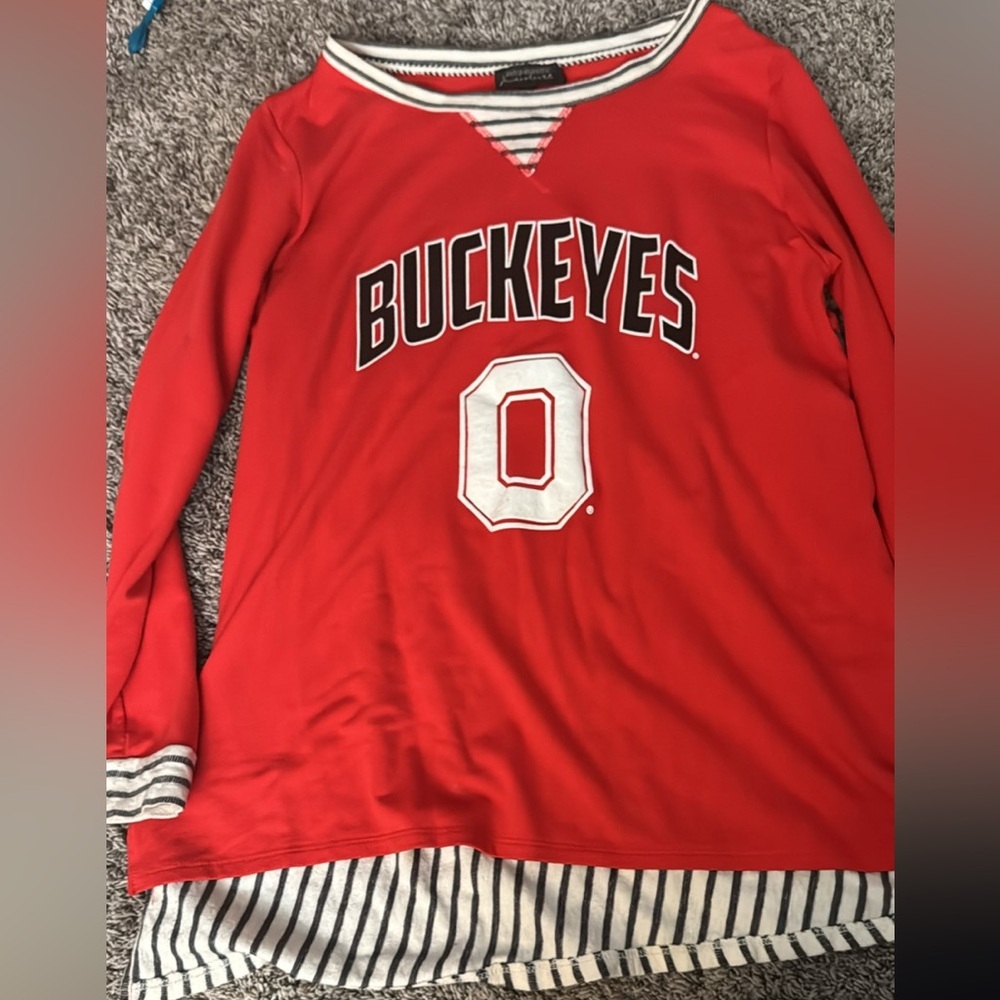 Buckeyes GameDay Couture long sleeve high/low shirt.